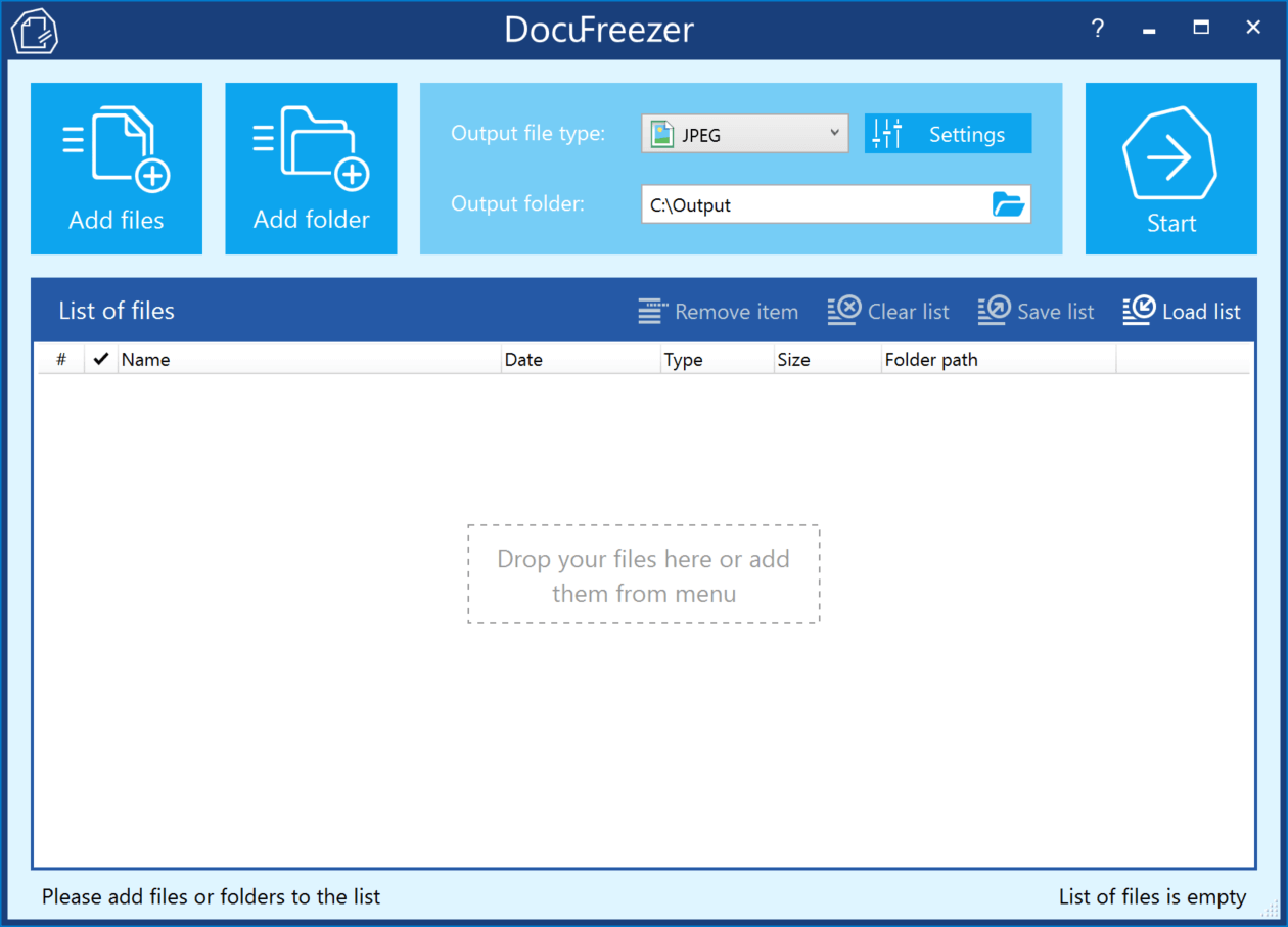 Main window - DocuFreezer