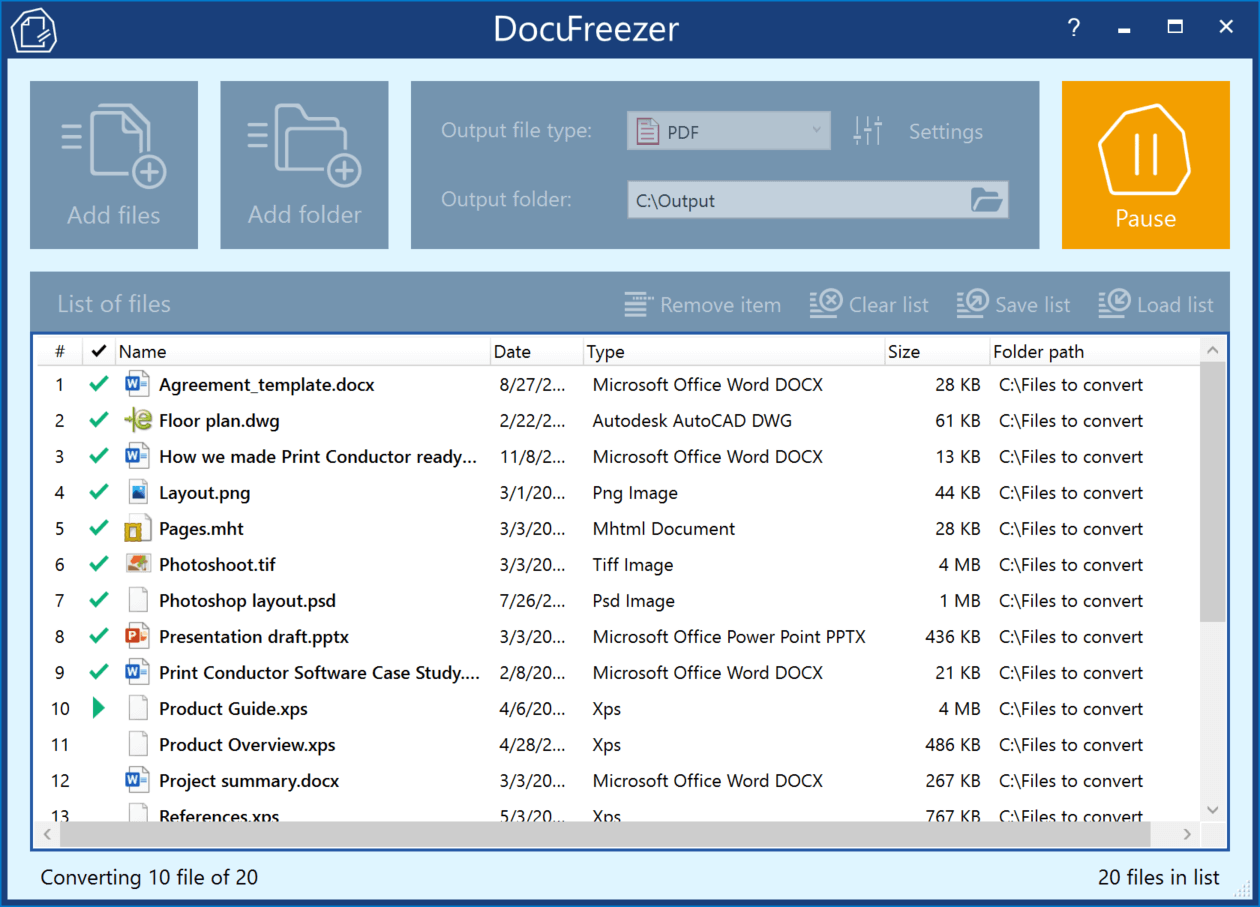 Batch converting in progress - DocuFreezer