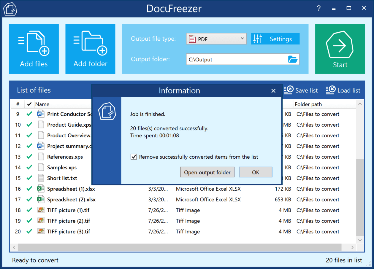 File conversion complete - DocuFreezer