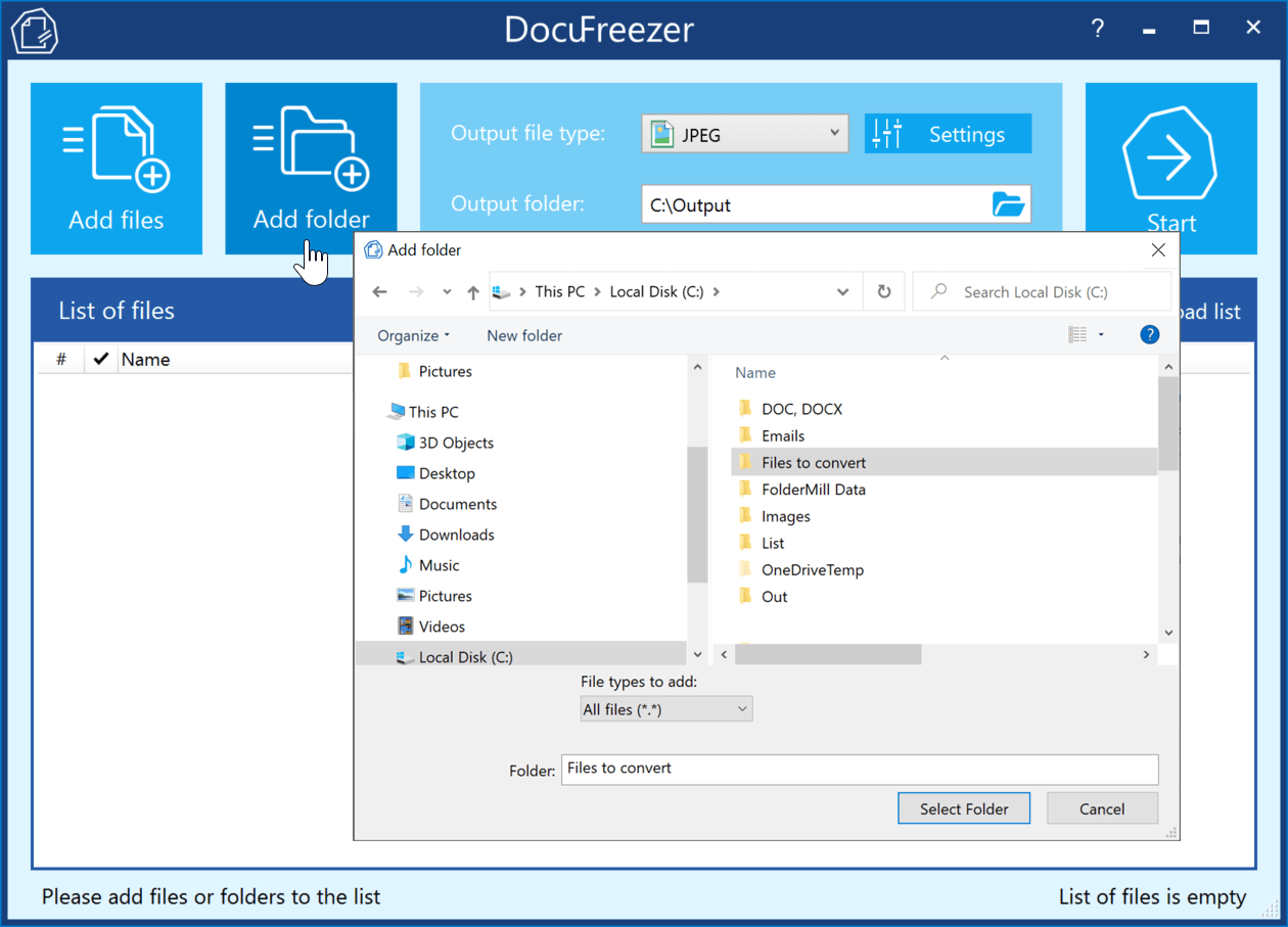 Add entire folder - DocuFreezer