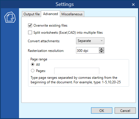 Advanced settings in DocuFreezer