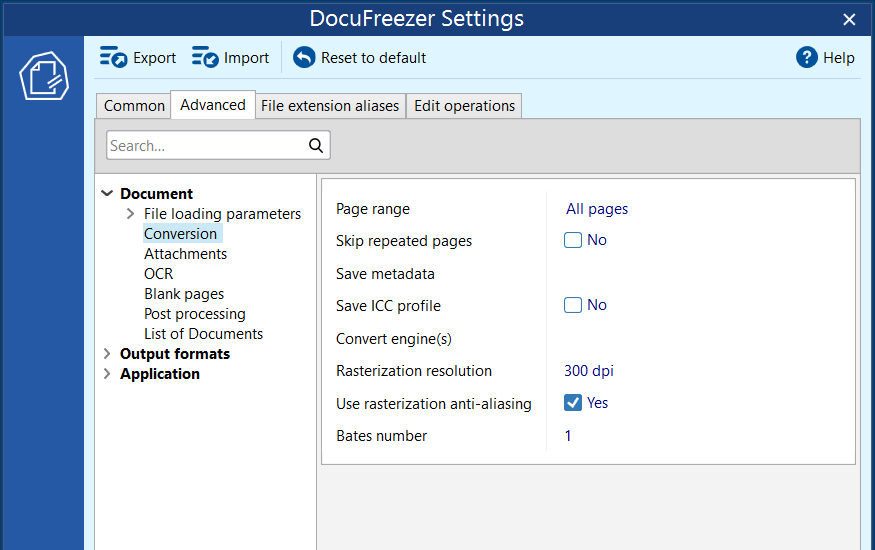 Advanced settings in DocuFreezer Advanced settings in DocuFreezer