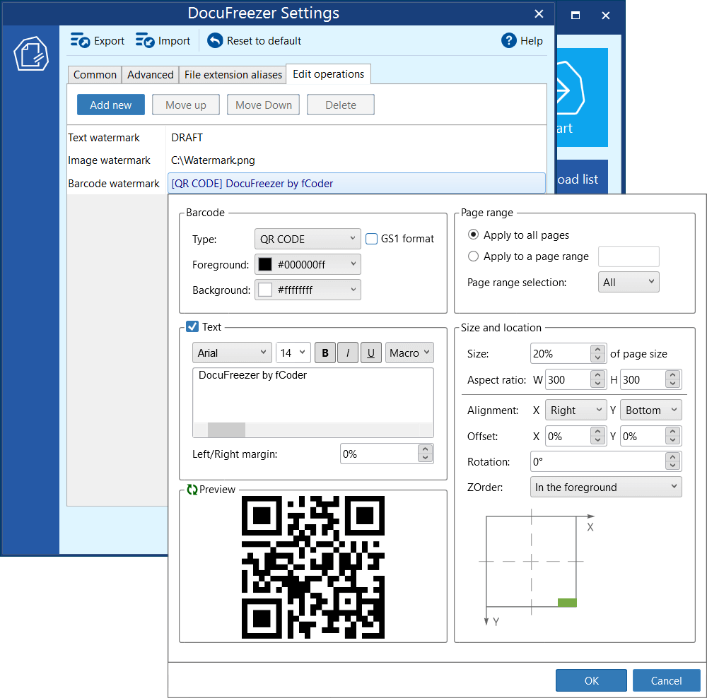 Add a QR-code automatically to all document pages