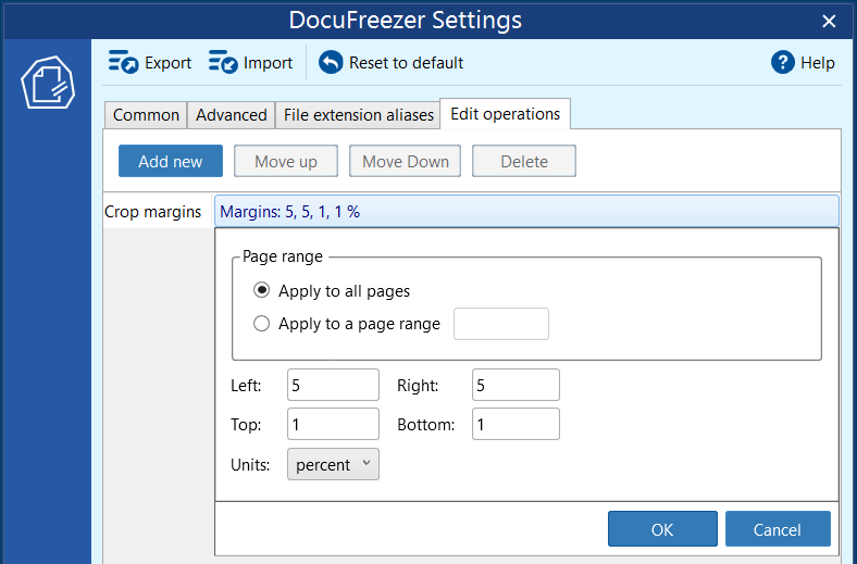 Batch crop multiple files using "Crop margins" operation