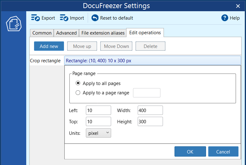 Batch crop multiple documents using "Crop rectangle" operation