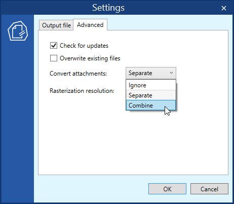 Select method of converting attachments in DocuFreezer