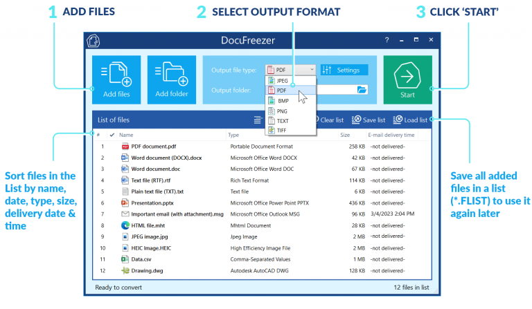 DocuFreezer - Convert Multiple Files to PDF, JPG, PNG, TIFF, TXT