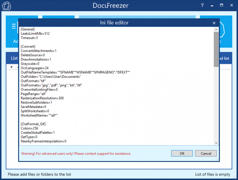 Opening and editing the Ini File Editor