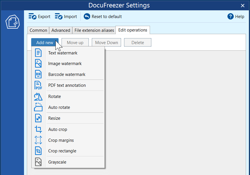 Edit Operations window Edit Operations window