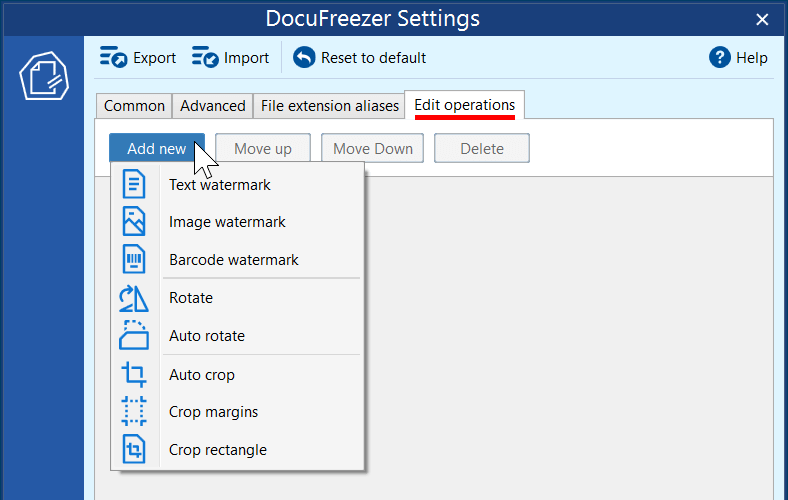 Edit Operations window Edit Operations window