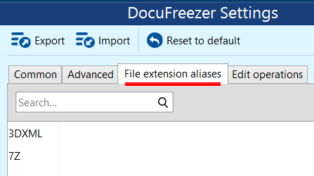 DocuFreezer File extension aliases