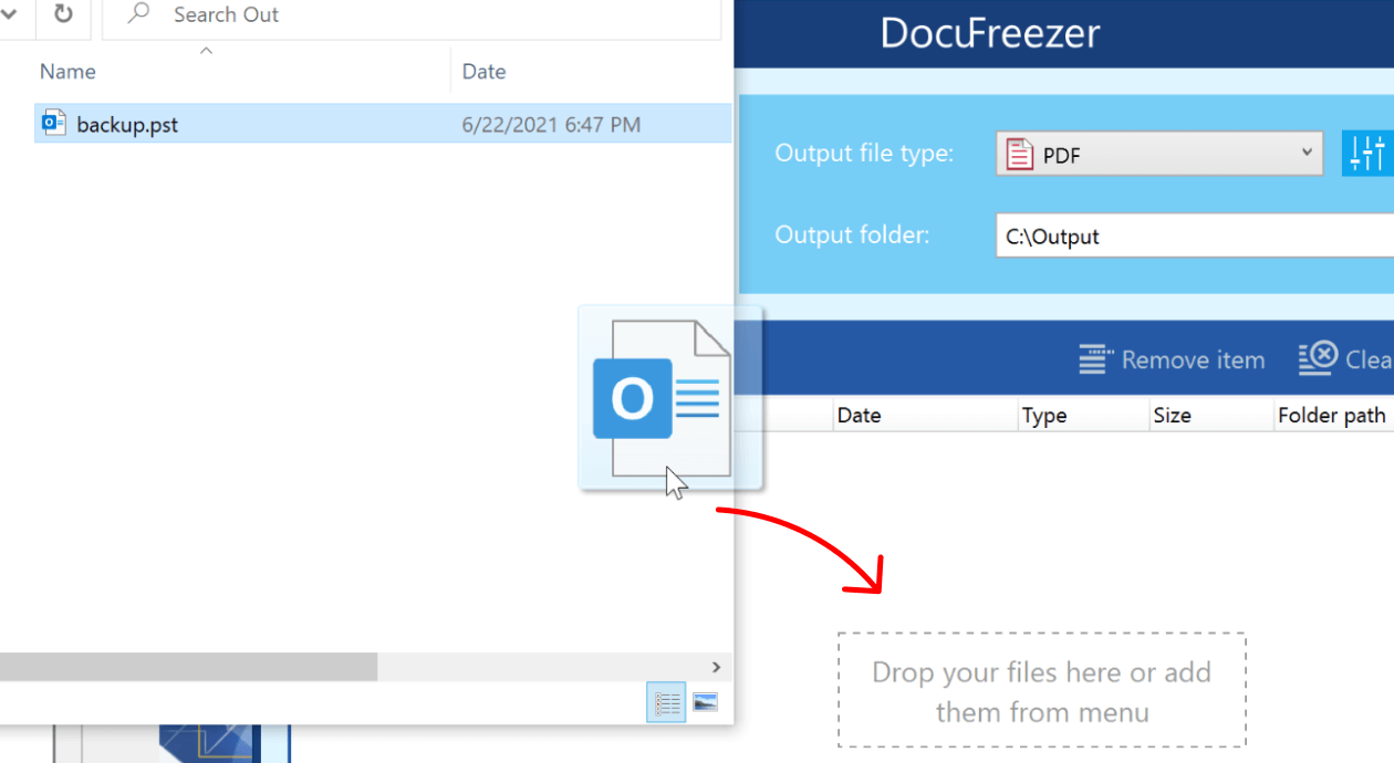 How to convert PST to PDF with DocuFreezer