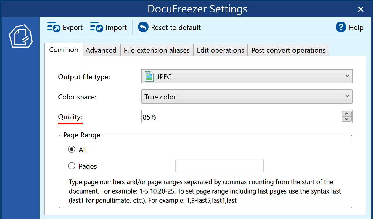 JPEG image quality (output settings) JPEG image quality (output settings)