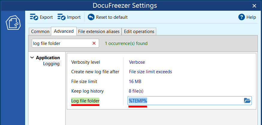 Change location where log files are saved