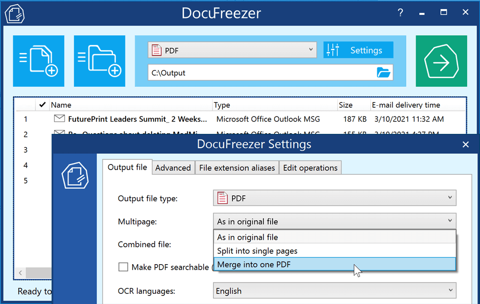 Convert PST to PDF with DocuFreezer