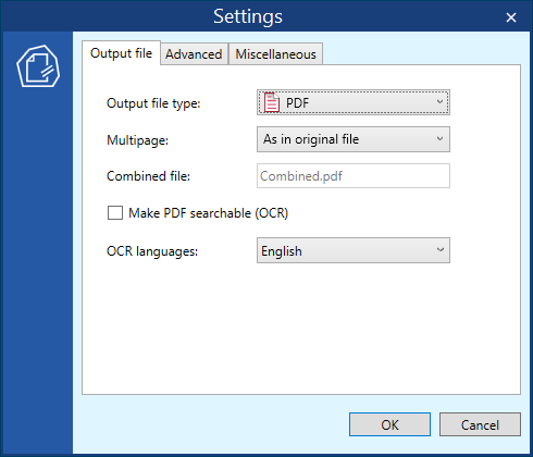 Output file settings in DocuFreezer
