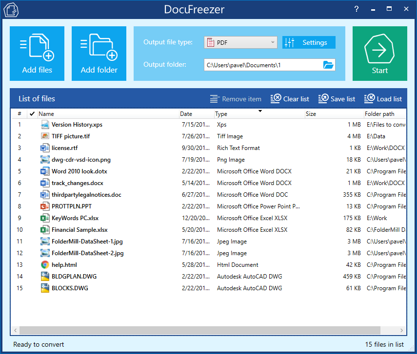 Batch conversion in progress by DocuFreezer – a PDF printer alternative