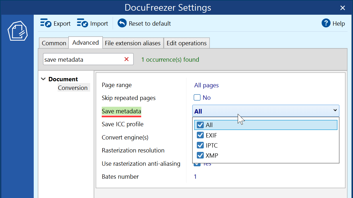 Keep or remove EXIF (IPTC, XMP) metadata when converting photos