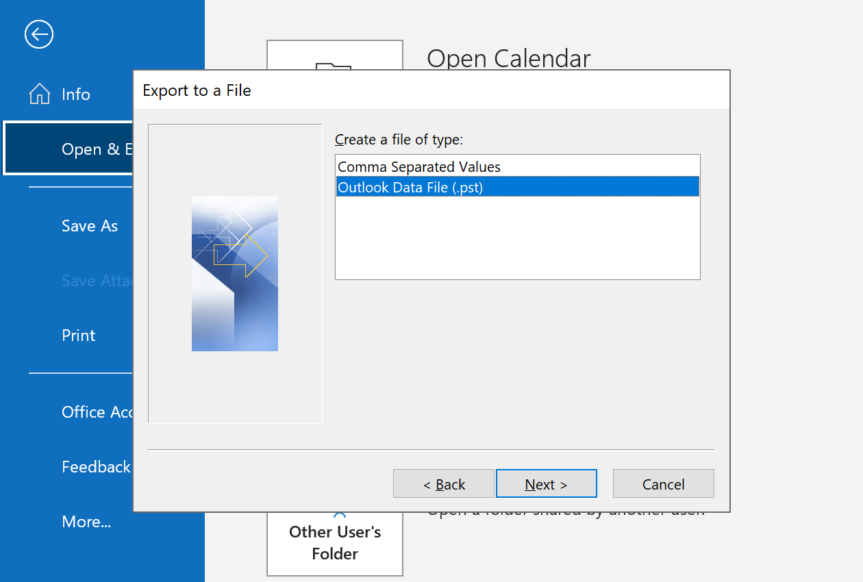 Select Outlook Data File (.pst) and click Next