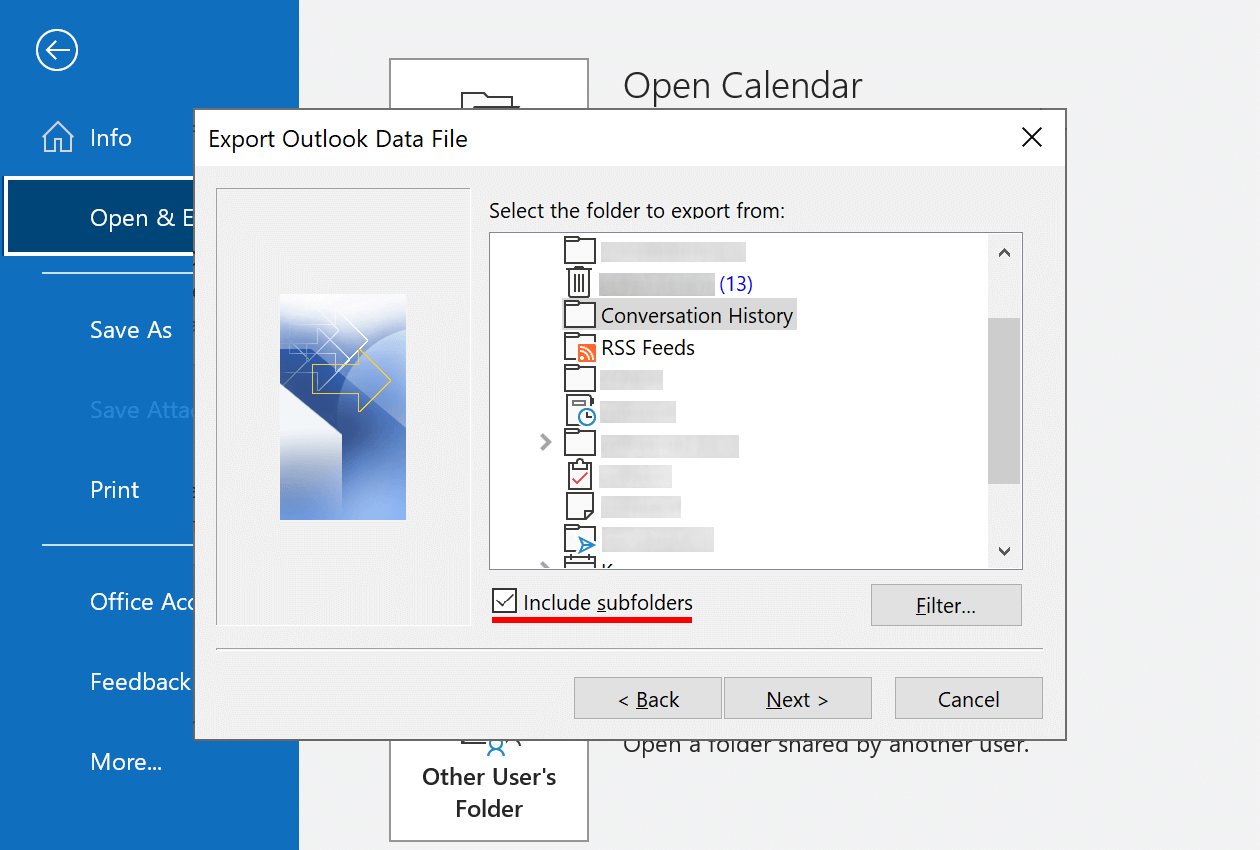 Select the folder that you want to export