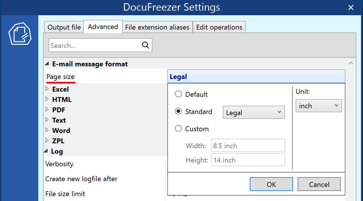 Set output paper size for Outlook MSG and EML files