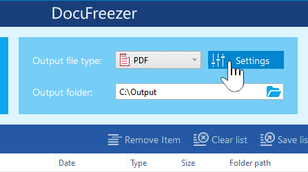 Open DocuFreezer Settings