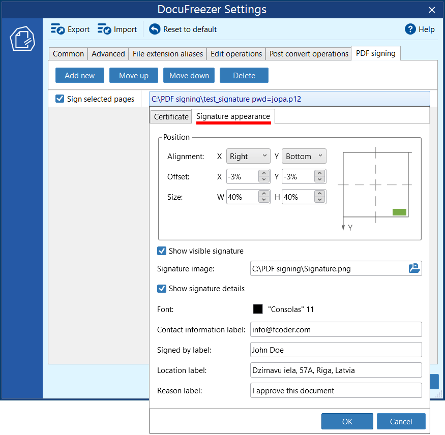 Customize the visible signature appearance
