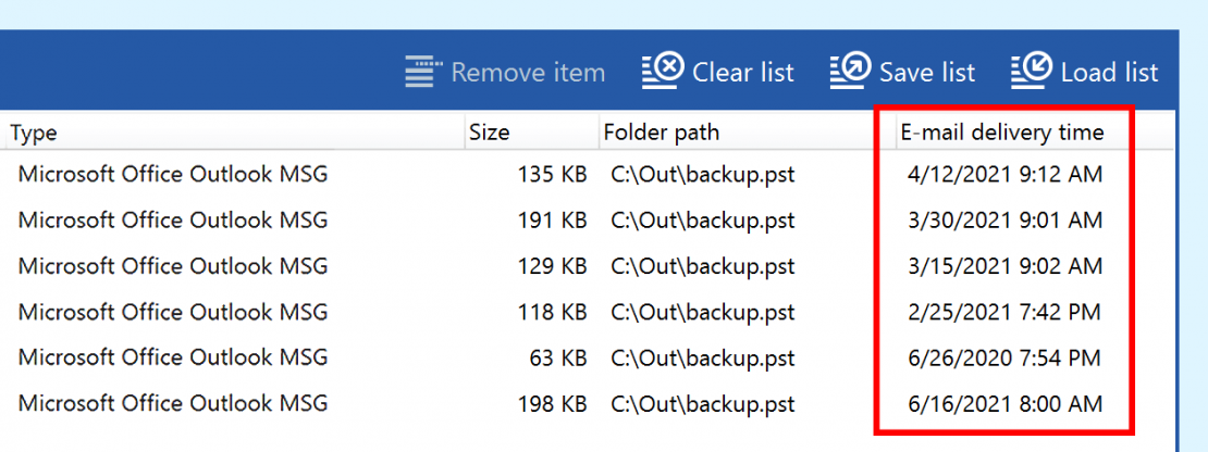 Sort emails by delivery date and time before bulk conversion