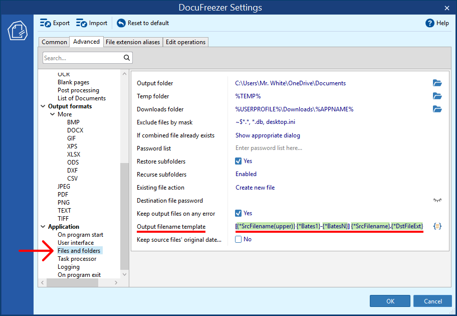 How to use Bates numbering in the output filenames